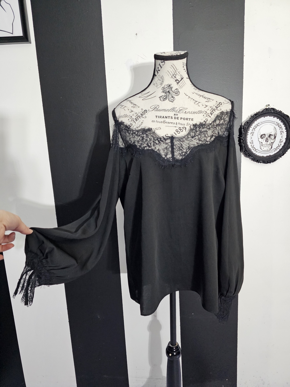 Sugarlips Black Off-Shoulder Lace Trim Blouse